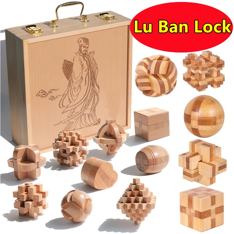 Drevená vzdelávacia hračka Lu Ban Lock IQ hlavolam