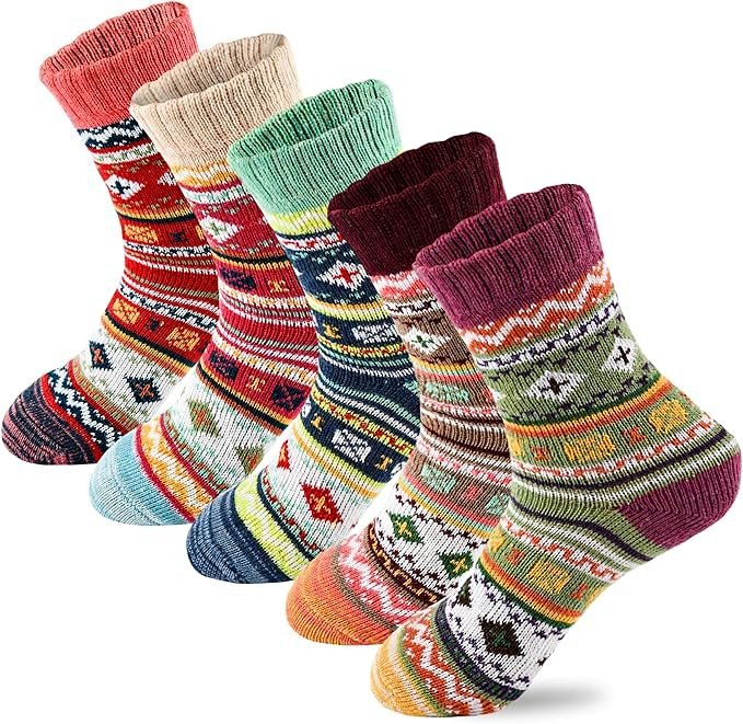 5 párů dámských zimních ponožek z hrubé vlny – jedna velikost pro všechny 