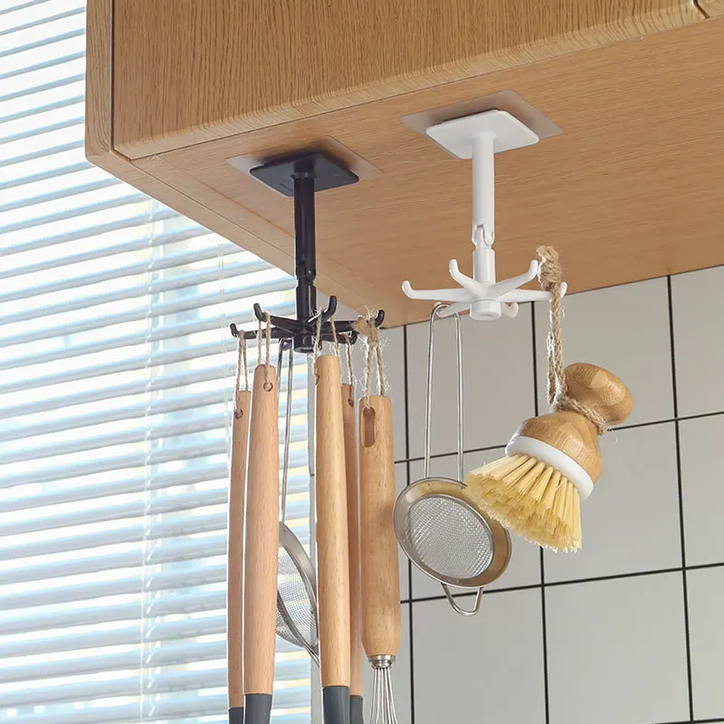 [3 bucăți de 109 lei] Cârlig multifuncțională de bucătărie fără perforare, suport pentru depozitarea ustensilelor de bucătărie, rotație la 360°, fără urmă de pastă, instalare simplă