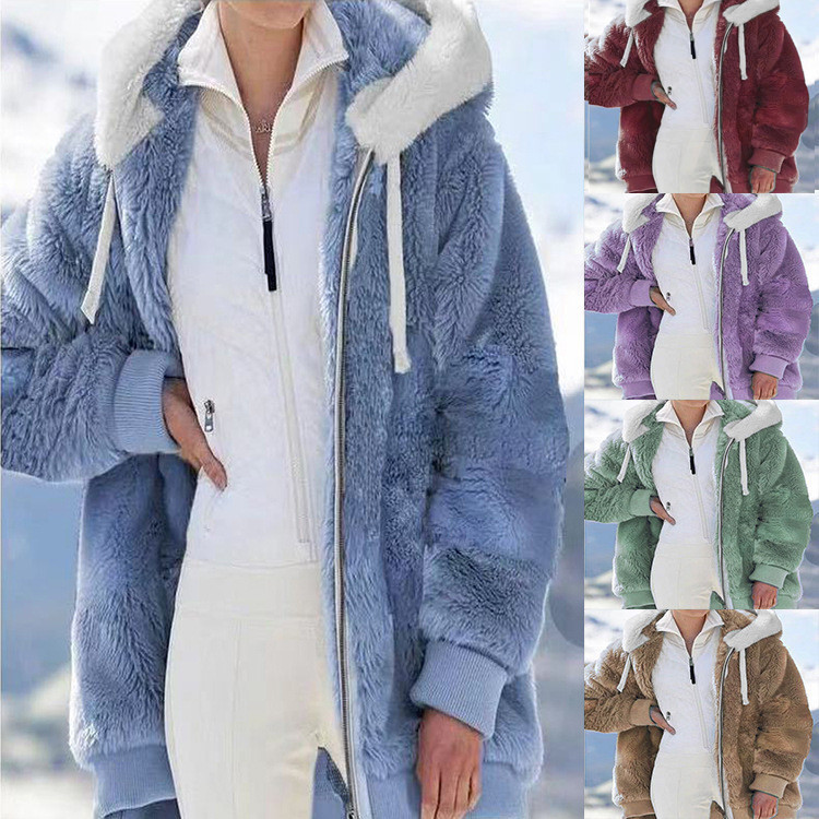 [S-5XL] Φθινόπωρο και Χειμώνας 2023 Γυναικείο μεγάλο μπουφάν με φερμουάρ με κουκούλα